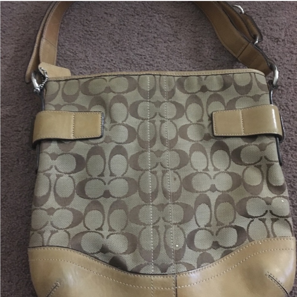 Coach Beige and Brown Signature Shoulder Bag